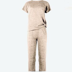 NWT Isaac Mizrahi size L pair lounge pajamas ivory long pants short sleeve top